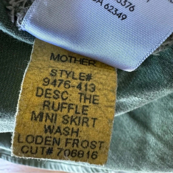 Mother The Ruffle Mini Skirt Size 30 Loden Frost Green Denim Tiered Side Zip - Picture 8 of 11